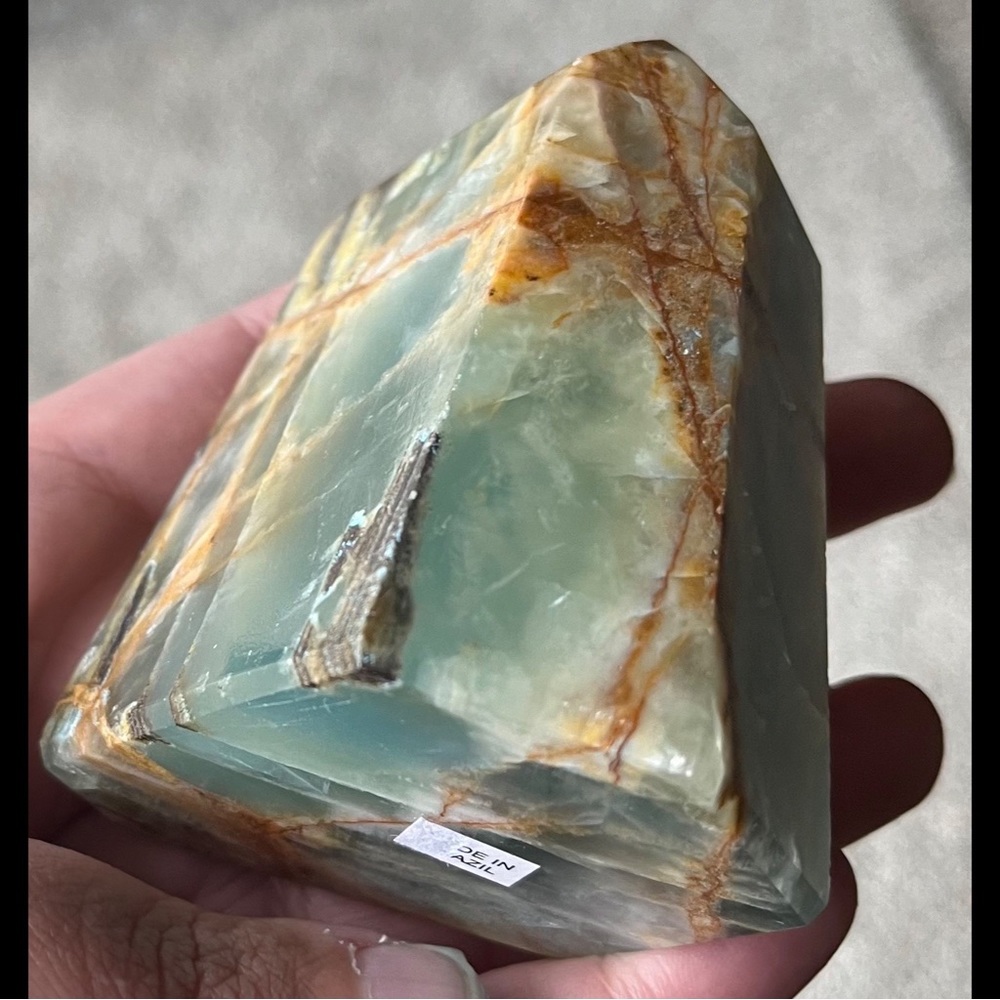Lemurian Aquatine Calcite/Brazilian Blue Onyx Point (Polished) - Picture 7 of 17